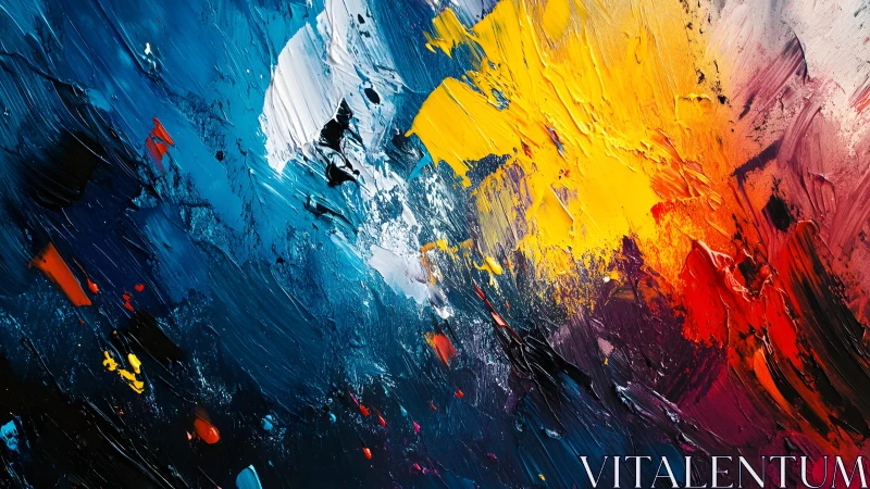 Abstract Impasto Painting with Bold Yellow, Blue, and Red Strokes.