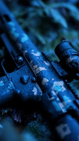 Precision Rifle Scope and Tactical Firearm Detail with Moisture Condensation