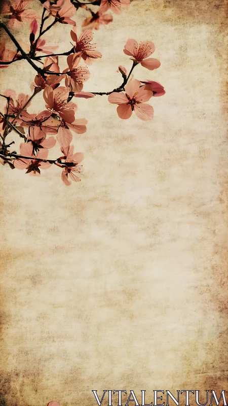 Soft cherry blossoms drifting across vintage parchment sky.