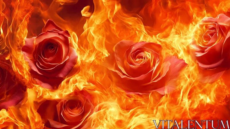 Red Roses Engulfed in Photorealistic Flame with Dynamic Combustion Effects