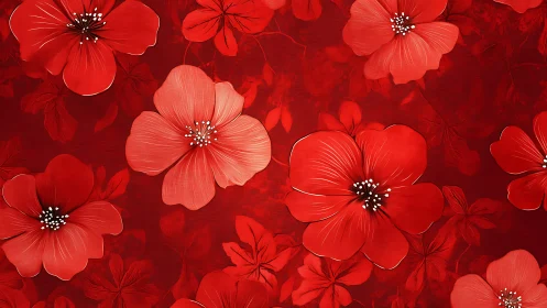Vibrant Red Floral Pattern with Layered Bloom Design.