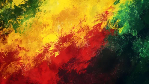 Bold Abstract Painting with Red, Yellow, and Green Brush Strokes.