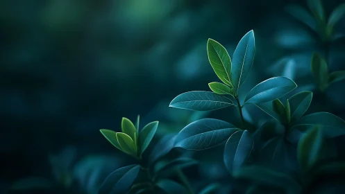 Luminous green foliage under cinematic low key lighting.