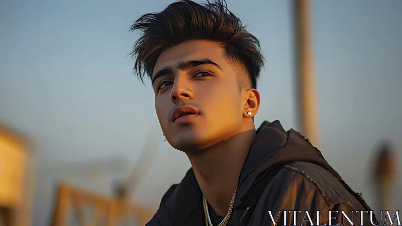 Sunset side‑glow crowns a contemplative city dreamer