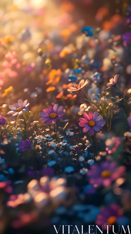 Wildflowers Glowing in Golden Sunlight.