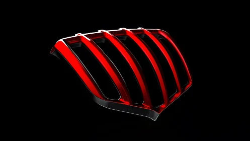 Futuristic Red and Black Car Grille on Black Background, 3D Render.
