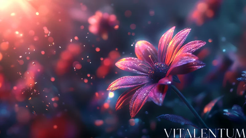 Glowing purple flower with bokeh light effects and particle glow.