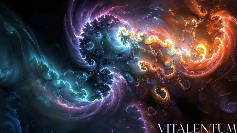 Cosmic fractal vortex swirls with colliding elemental light.