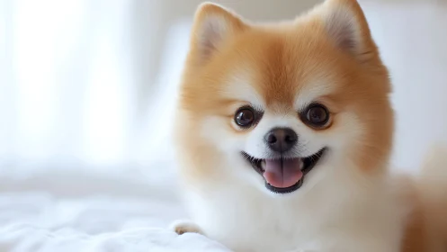 High-key close-up of Pomeranian canine facial morphology.