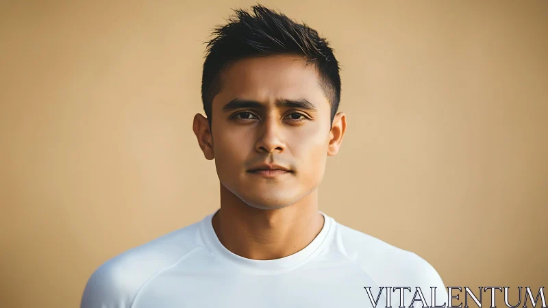 Symmetrical male portrait under soft frontal diffusion lighting.