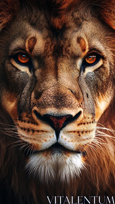Warm amber-eyed lion portrait with quietly powerful gaze.