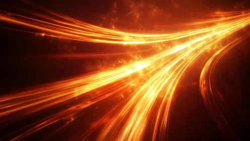 Radiant golden energy streams abstract digital art background.