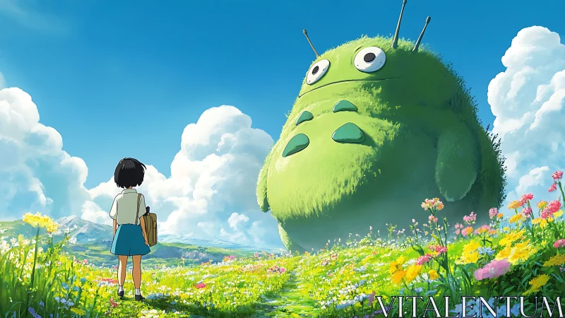 Giant mossy guardian pauses to greet the curious schoolgirl