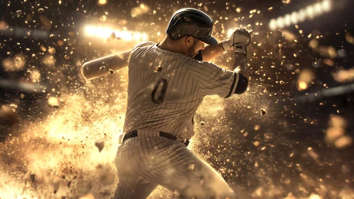 Power hitter drives explosive swing under stadium lights.