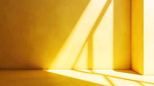 Sunlit yellow interior corner with hard diagonal shadow bands