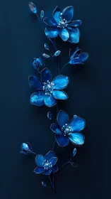 Blue flowers rendered with illuminated petals on dark background