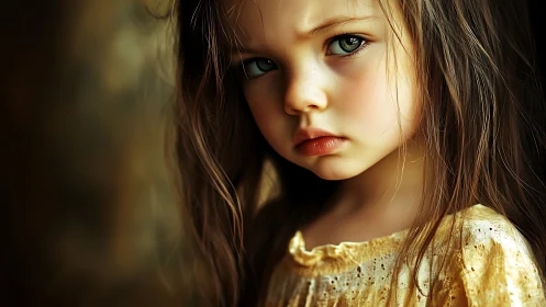 Moody close-up portrait of a young girl in warm low-key lighting