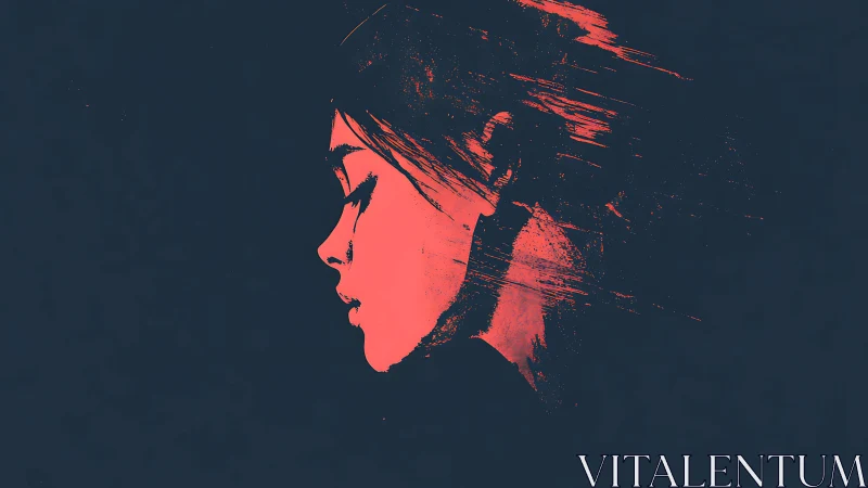 Profile silhouette of woman rendered in red brush strokes