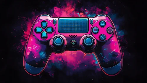 Neon Gaming Controller Glowing in Vibrant Pink and Cyan