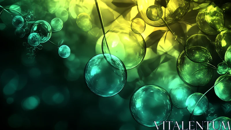 Abstract Glass Bubbles in Vibrant Green and Yellow Light.