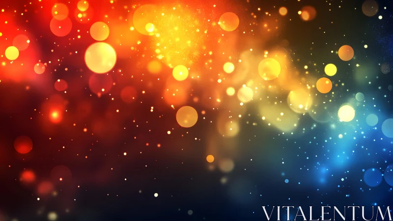 Abstract bokeh lights in vibrant orange, yellow, and blue hues.