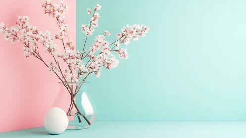 Pastel bicolor still life with glass vase and blossoms study.