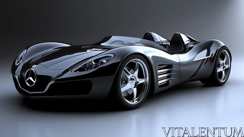 Aerodynamic Mercedes speedster concept in reflective 3D render.