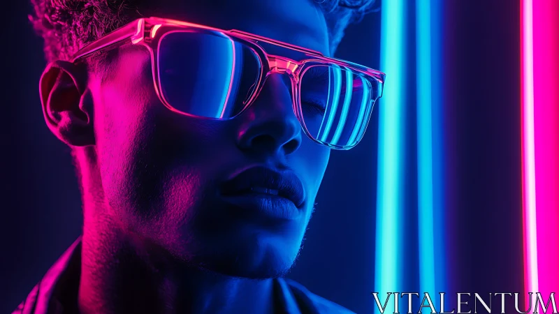 Neon-lit reflections sculpt a cool silhouette in electric glow