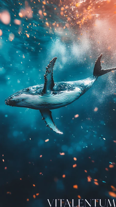 Humpback whale rendered in dynamic bokeh-lit underwater environment