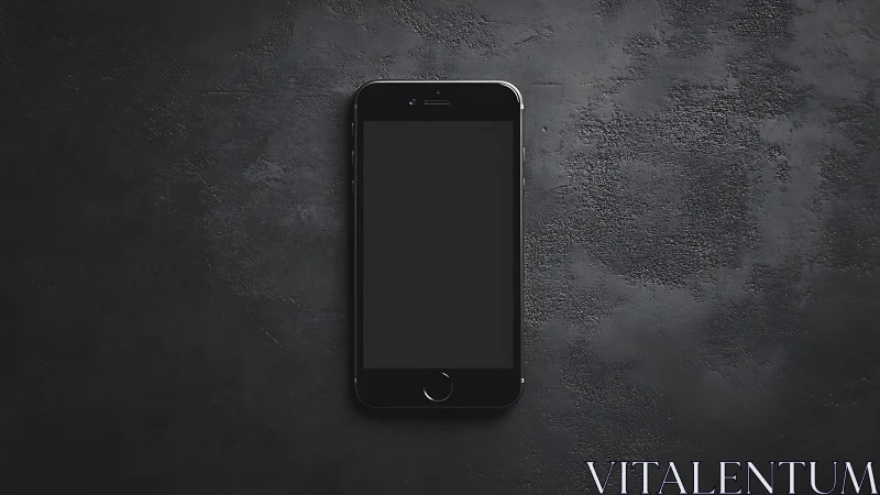 Black smartphone positioned on textured gray concrete surface