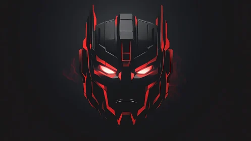 Angular robotic mask renders with emissive red edge-lighting