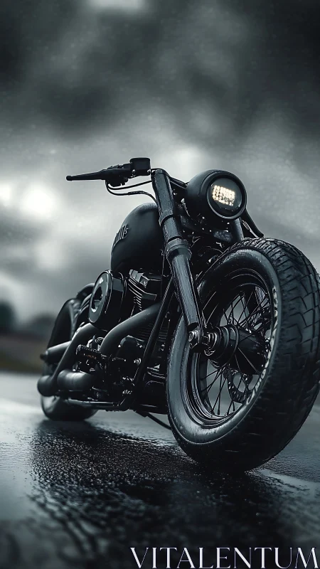 Midnight storm rider crouches low on the rain-slick road