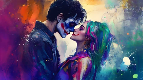 Digital illustration depicting two figures approaching each other with vibrant color gradients.