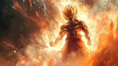 Solar storm warrior strides forward through incandescent fury