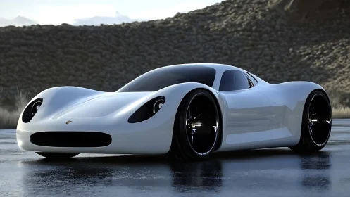 Streamlined white concept supercar with fluid aerodynamic shell.
