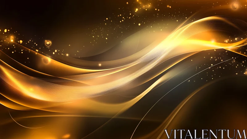 Curved golden light waves intersect over dark gradient field