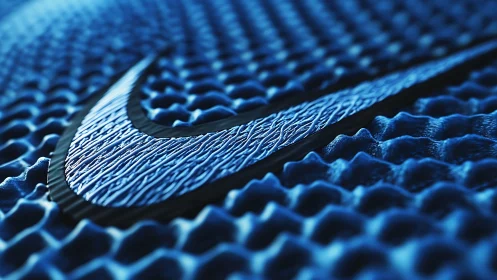 Curved logo glides across a rippling electric blue terrain