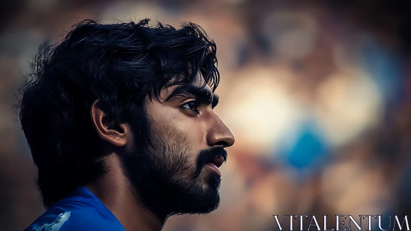 Focused side profile of young man in vivid outdoor light.