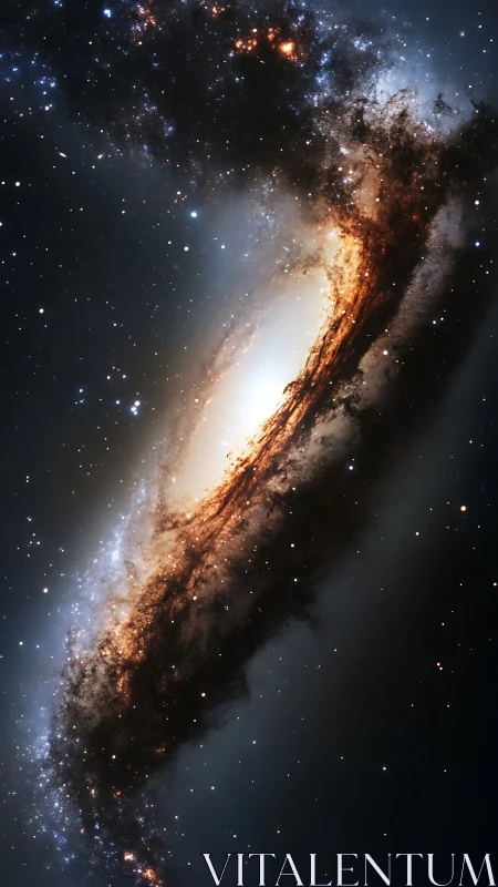 Spiral galaxy core glows through fractured dust ring