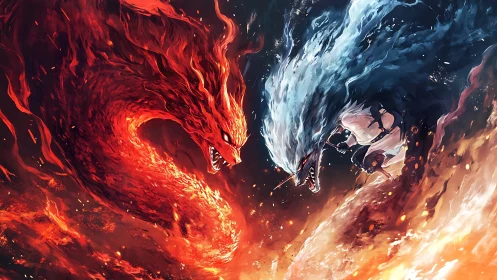 Elemental dragon forms converge around central combatant