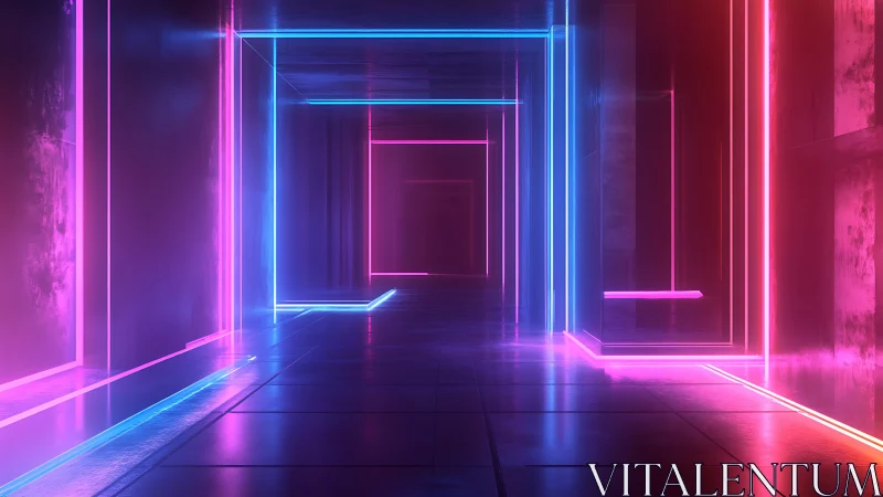 Neon corridor with magenta and cyan volumetric light planes.
