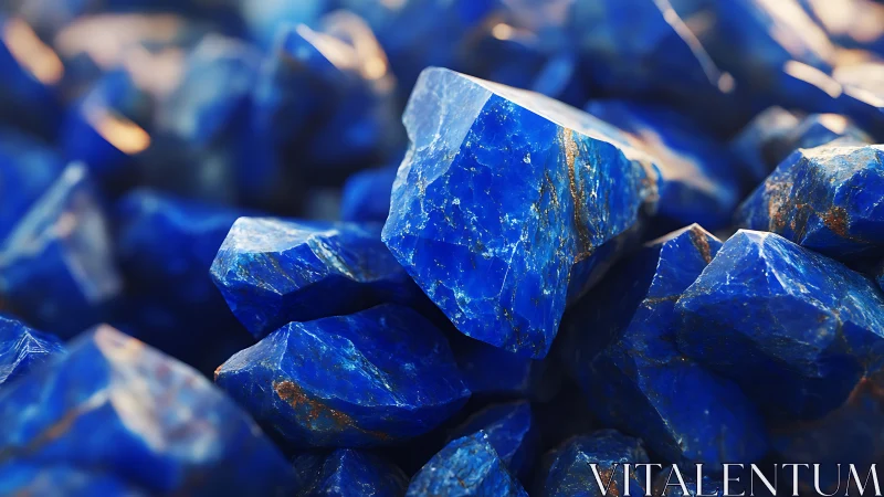 Cluster of vivid blue unpolished mineral crystals close-up.