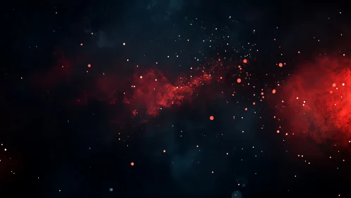 Red nebula-like particle field extends through dark space