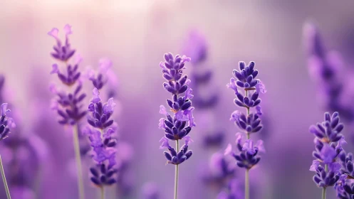 Purple Lavender Flowers in Soft Focus Field.