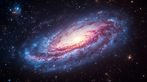 Spiral galaxy is shown with bright core and extended star field