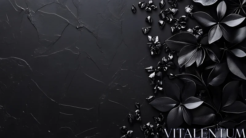 Nocturne petals and obsidian shards on velvet-black slate.