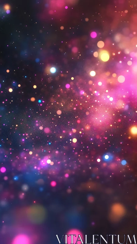 Vibrant bokeh galaxy glows with neon cosmic lights.