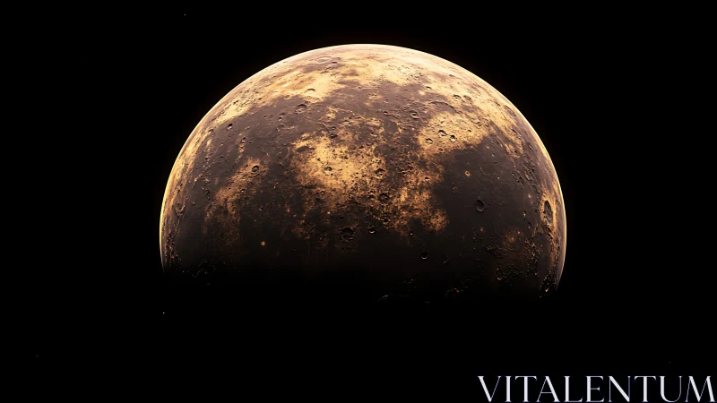 Terminator view of cratered rocky planet in deep space.