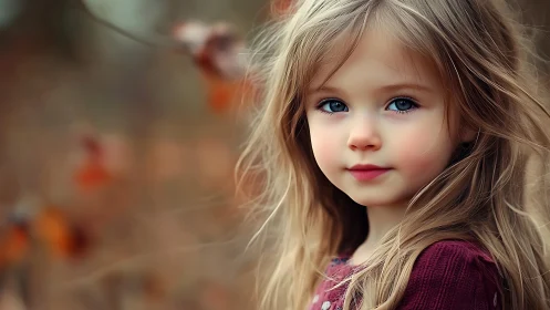 Young Girl with Long Blonde Hair in Purple Clothing