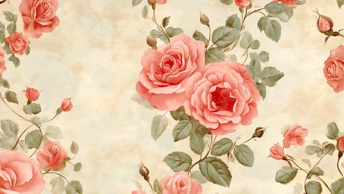 Vintage rose bouquet pattern on warm parchment background.